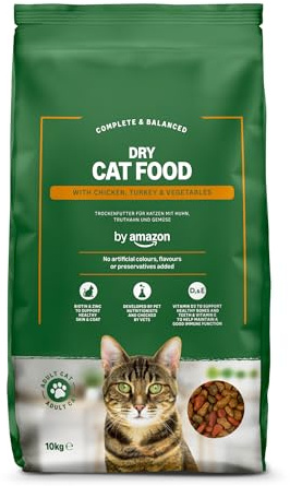 by Amazon - Croquettes complètes pour chats adultes, au poulet, dinde et légumes, 10kg, lot de 1