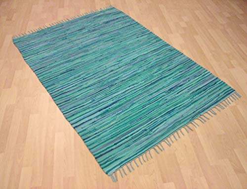 MB Warenhandel24 Handwebteppich Fleckerlteppich Flickenteppich gestreift 100% Baumwolle Handweb Teppich Fleckerl Waschbar NEU (ca. 140x200 cm, Ocean gestreift)