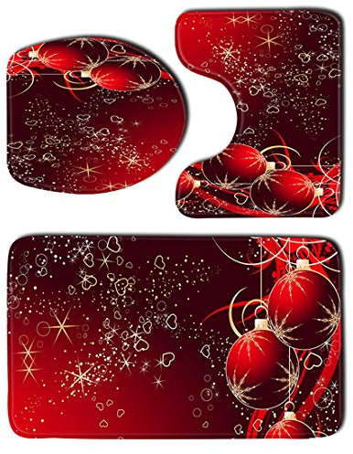 JMAHM Toiletten Sitzabdeckung Mat Badematten 3 Stück Badezimmer Set rutschfeste Badezimmer Teppich Matte Podest Mat Weihnachten (SHDJ20)