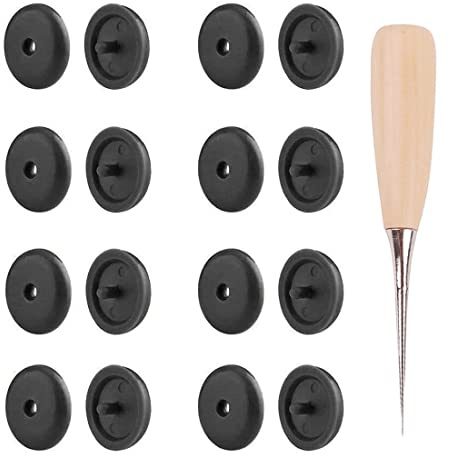 LEEQ Lot de 15 boutons d'arrêt pour ceinture de sécurité de voiture avec boucle antidérapante et alêne avec manche en bois pour montage et démontage Noir