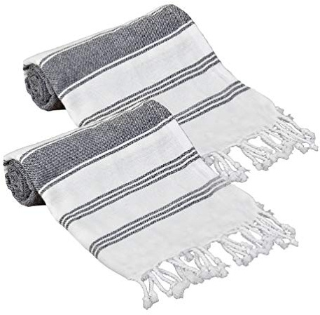 GLAMBURG Peshtemal Turkish Towel - Beach Towels Oversized 36x71 Set of 2, Cotton Beach Towels for Adults, Soft Durable Absorbent Extra Large Bath Sheet Hammam Towel - Navy Blue