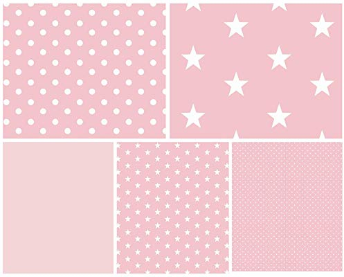 babrause® Stoffpaket Baumwollstoff 5x(50x150cm) Öko Tex zertifiziert - Patchworkstoffe (rosa)