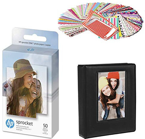 HP Sprocket 5 x 7,5 cm premium ZINK fotopapper (50 ark) Paket: Album, klistermärken, 50 -pack zinkpapper