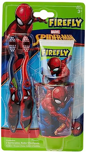 Firefly Spider-Man Zahnpflege Kids für Kinder mit 2 Bürsten, Becher & Zahnpasta (Bubblegum)