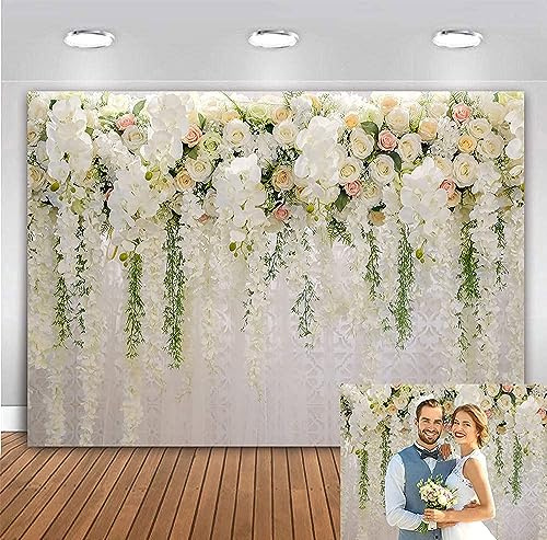 White Flower Backdrop Vorhang-Blumenhochzeits-Party-Hintergrund-Foto-Hintergrund for Wedding Reception Baby Shower Photo Booth Props