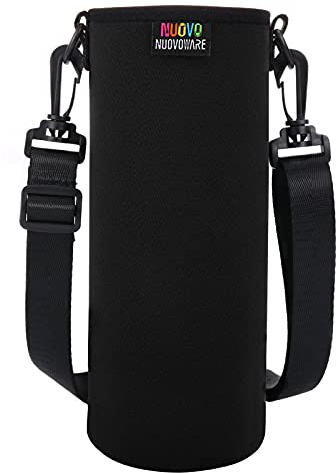 Nuovoware 1000ml Bolso de Botella de Agua Portátil de Neopreno, a Prueba de Caída y Golpes, Funda Protecdora Impermeable de Cantimplora al Aire Libre con Correa de Hombro, Talla XL - Negro