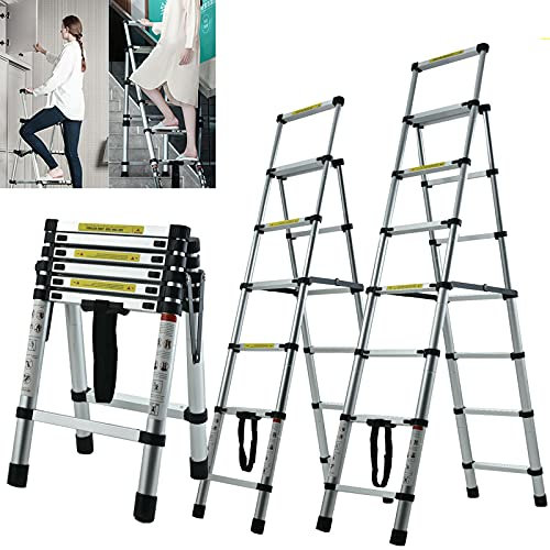 Telescopic Folding Extension Stepladder 6+7 Step Ladder Heavy Duty Tread Aluminium Ladder Multi-Purpose Ladder Portable Lightweight Anti-Slip Steps Max Load 330lbs for Outdoor Indoor Use
