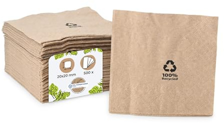BIOZOYG Umweltfreundliche Bio Servietten aus Recyclingpapier I Hochwertige Papierservietten 20 x 20 cm I 500 Stück Cocktailservietten ungebleicht, biologisch abbaubar, kompostierbar