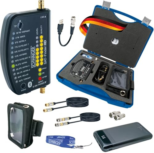 SCHWAIGER SF9003BTSET - Buscador de satélites en maletín de transporte, orientación de antena parabólica, adecuado para todos los LNB
