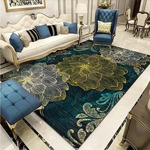Designer Teppich Quadratisch Kurzflor Moderner Orientteppich Klassisch Gemustert Ornamente für Wohnzimmer Schlafzimmer Kinderzimmer, Vintage grüne und gelbe große mit Blumenblumen 200 x 200 cm