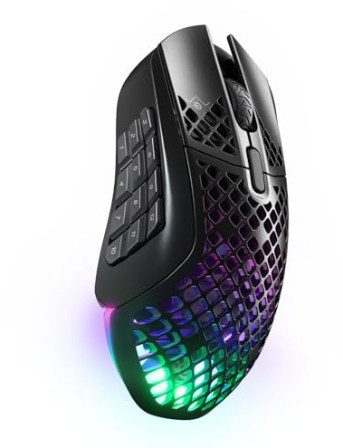 SteelSeries Aerox 9 Wireless - Holey RGB Gaming Mouse - Ultra-lightweight Water Resistant Design - 18 Buttons – Bluetooth/2.4 GHz - 18K DPI TrueMove Air Optical Sensor