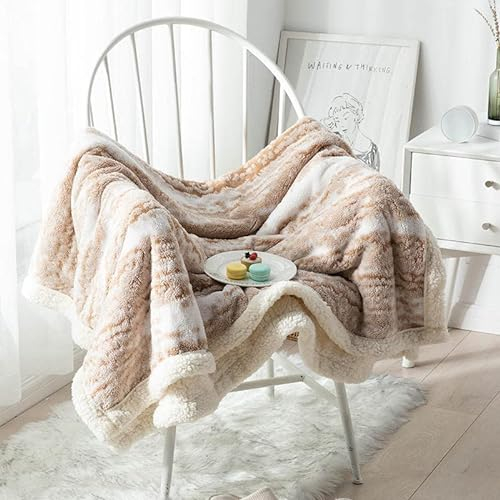 REJOON Khaki und Weiß Überwurfdecke Fleece Weiche Decke for Bett Gemütliche Plüschdecke for Sofa Couch 60 × 80 Zoll (Color : Khaki, Size : 60x80in)