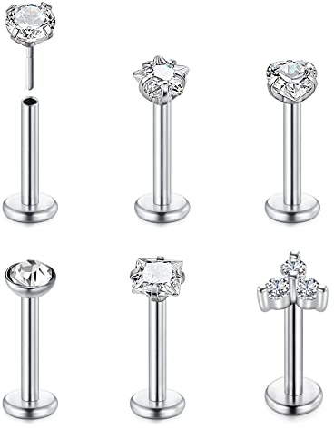 FECTAS 6stk Push In Lippenpiercing Labret Stecker 1,2mm Chirurgenstahl Piercing Lippe Ashley Monroe Medusa Ohne Gewinde