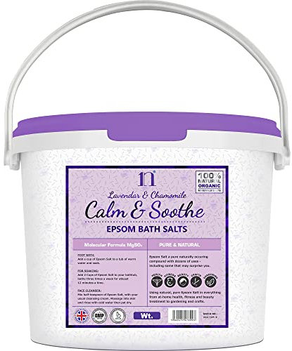 Scented Epsom Salt Calm & Soothe Salts with Lavender & Chamomile Bucket Food Grade Magnesium Sulphate Foot Soak Salts Bath Epsom Salts (Lavender & Soothe, 10KG)