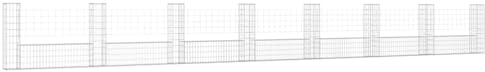 vidaXL Silver Iron U-Shape Gabion Basket with 8 Posts, Weather-Resistant Outdoor Retaining Wall for Residential/Commercial Landscapes - 860x20x100cm