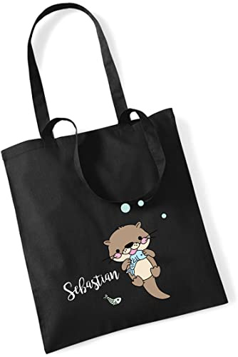 minimutz Jutebeutel bedruckt mit Otter und Name | Stofftasche aus Baumwolle für Jungen und Mädchen | Kinderbeutel Tragetasche für Kita-Beutel Kindergarten Wechselwäsche