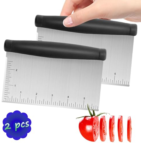 2pcs Stainless Steel Dough Scraper & Chopper - 6 Inch Multi-Purpose Kitchen Tools with Measuring Markings, Cutter for Dough, Pizza Cutter for Kitchen Baking