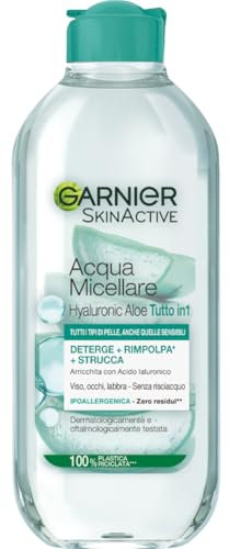 Garnier Acqua Micellare Tutto in 1, Per Tutti i Tipi di Pelle, Arricchita con Acido Ialuronico, Pelle Detersa e Idratata Profondamente, Hyaluronic Aloe, 400 ml