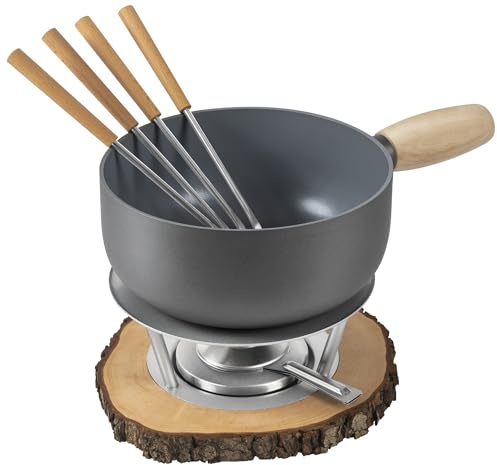 KUHN RIKON Käsefondue Set Alpine Ø 20 cm, 2.5 Liter Inhalt für 2-4 Personen, Set enthält ein Rechaud, ein Pastenbrenner und 4 Gabeln