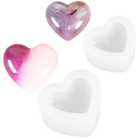 QHFlashbuy Kerzenformen 2 Stück Liebe Herzform Silikonform,Silikonform Kerzenhalter,3D Herz Silikon Seifenform für DIY Handgemachte Seifen-Fertigkeiten Tablett Dekoration