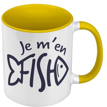 Fabulous Mug de Couleur Qualité Premium Jaune - Je m'en Fish Jeu de Mot Poisson Humour - Tasse avec anse et intérieur de couleur