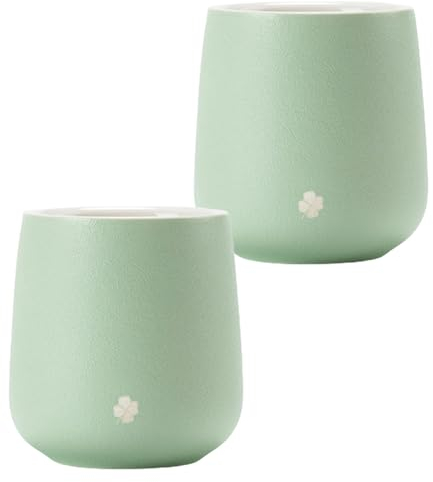 NIUKOMY Taza de Cerámica Doble, Taza de Café Espesa, Juego de 2 Tazas de Té Chinas, Taza de Té de Porcelana Japonesa sin Asa, Juego de Tazas de Té Asiáticas, 200ML Verde