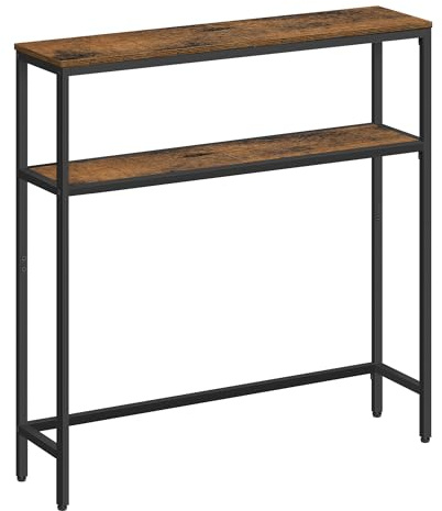 VASAGLE Konsol för hall, fint loungebord i 2 plan, 20 x 80 x 80 cm, sidobord med 2 hyllor, för vardagsrum, sovrum, rustikbrun och bläcksvart LNT130K01