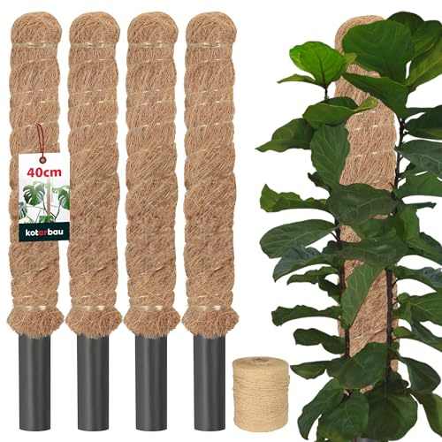 KOTARBAU® 4 uds Tutores para Plantas - Tutor Monstera - Fibra de Coco - ⌀ 3,2 x 40 cm - Marrón - Palos para Sujetar Plantas - Tutor Planta