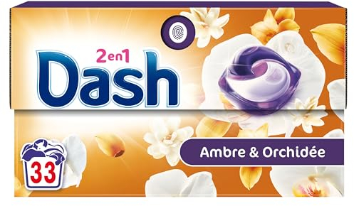 Dash 2-en-1 PODS Lessive Capsules, 132 Lavages (4x33 Tablettes), Ambre et Orchidée, Ultra Nettoyant Et Fraîcheur Longue Durée, Élimine Les Saletés et Taches Incrustées, Fabriqué en France