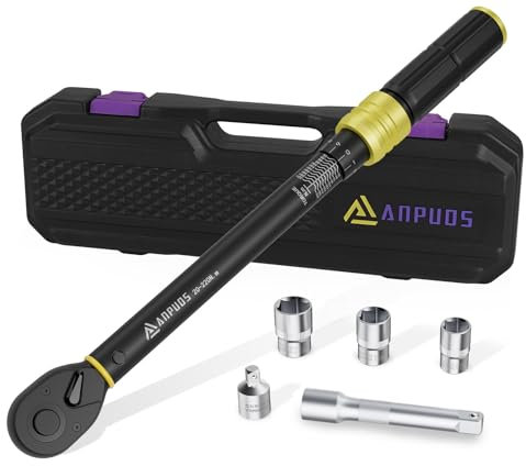 ANPUDS Chiave Dinamometrica 1/2'', 20-220Nm Chiave Dinamometrica Manutenzione Set, Precisione ± 3% con 125mm Barra di Prolunga, 1/2''-3/8'' Adattatore, 17mm/19mm/21mm Bussole per Auto, Moto