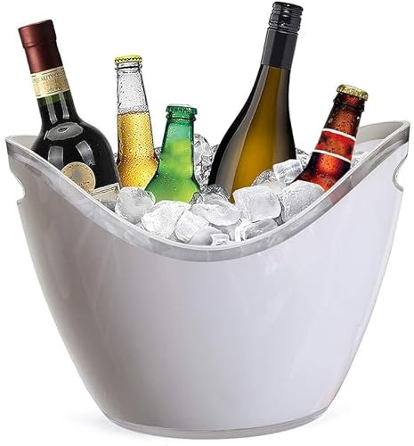 Secchiello per Ghiaccio Ovale 34,5x24,5x26 cm in Plastica Acrilica – Contiene Fino a 6 Bottiglie – Cestello Champagne, Spumantiera, Glacette per Vino Casa, Bar, Ristorante, Discoteca (Bianco)