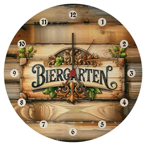 speecheese Biergarten Wanduhr Rustikale Wanduhr im Biergarten-Stil mit altdeutscher Schrift und Hintergrund - Perfekt für Bierliebhaber und Sammler