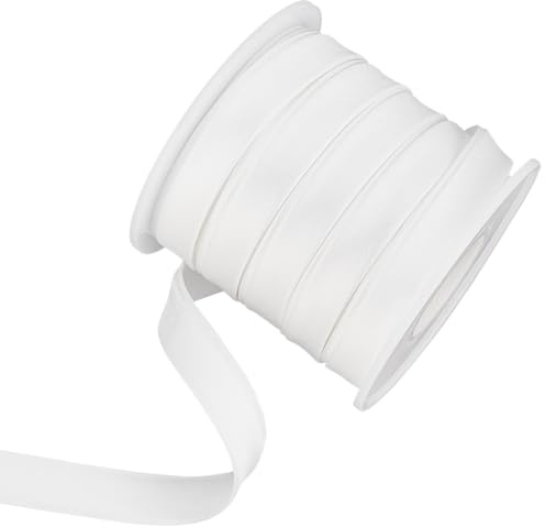 BENECREAT - Cinta de sesgo de raso de 12,5 m, cinta de sesgo de raso con doble pliegue de 12 mm para decoración Cheongsam Costura de ropa, ribete, color blanco