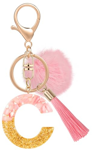 MWOOT Name Buchstabe Schlüsselanhänger, Rosa Schlüsselband für Damen, Harz Schlüsselringe für Tür Auto Schlüssel Handtaschen Deko