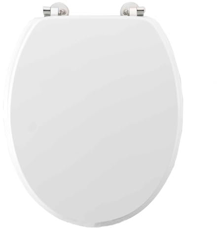 Acomoda Textil – Tapa de WC de Madera MDF con Bisagras Ajustables de Fácil Instalación para Baño. Asiento para Inodoro Blanco Universal, Resistente, Cómodo y Robusto. (Bisagras Metal, 46x37,5cm)