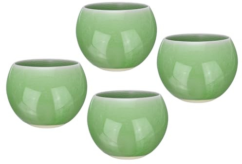 sourcing map 4 handgefertigte Teeschalen, 150 ml, Eisriss-Dekoration, chinesische japanische Teetasse, Keramik, Gong-Fu-Teeset für Büro, Zuhause, Geschenke, Grün
