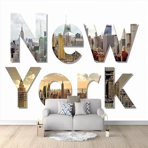 Fotomurales Nueva York Manhattan Letras 350x256 cm Papel Tapiz Fotográfico no tejido 3D Moderna Fondo De Pantalla Mural Decoración De Pared Sala Cuarto Oficina Salón
