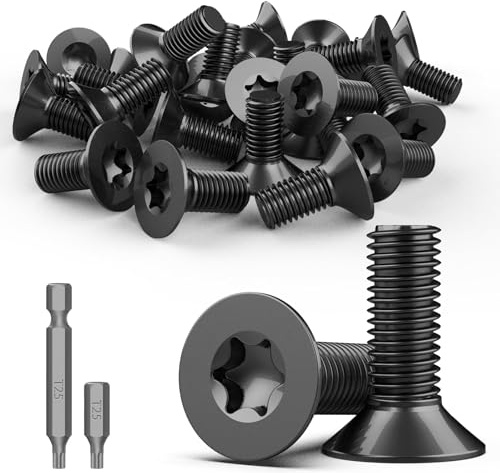 TXXATX Senkkopfschraube mit Torx M5 x 20mm, 30 Stück Schwarz Edelstahl A2 V2A Flachkopfschrauben Maschinenschrauben Vollgewinde Möbelschrauben mit T25 Bit