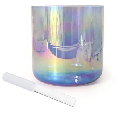 Ciotola for chakra con placcatura alchemica di luce cosmica blu da 8 pollici, ciotola sonora for ciotola di cristallo, regalo for meditazione yoga e guarigione sonora, con percussore acrilico gratuito