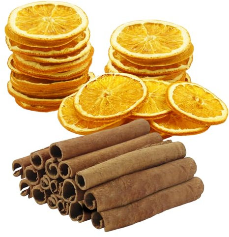 RYAN 50 Pezzi Ornamenti Natalizi Decorativi Naturali 25 Arance Essiccate Decorative e 25 Bastoncini Cannella per Decorazioni Natalizio Corona dell'Avvento Decorazione della Tavola Dell'Avvento