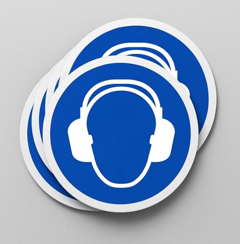 Pegatinas Obligación Uso de Protectores Auditivos Pack 5ud de 5cm Adhesivo Señalización Laboral Industrial EPIs (5 cm, Proteccion Auditiva)