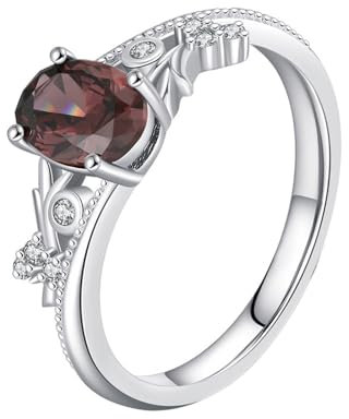 Tolldek Weißgold 585 Diamantring, Vintage Blumen Freundschaftsringe, 14K Pärchen Ringe mit Kristall Kaffee Ovalschliff Echter Schmuck, Gr.56 (17.8)