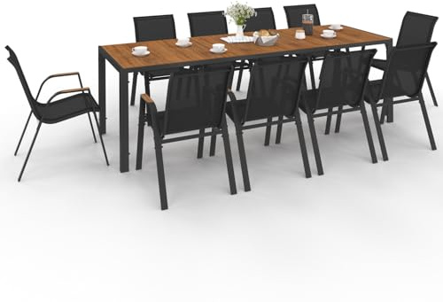 IDMarket - Salon de Jardin NOUMEA Table 240 cm Plateau Verre trempé