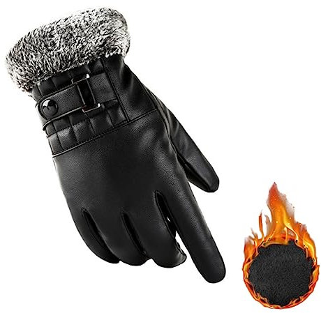 COLLBATH Fahrradhandschuhe Für Herren Und Winddicht Mit Touchscreen-Funktion Aus Hochwertigem Pu- Behebt Kälte Für Radfahren Und Camping Mit Druckknopf-Design