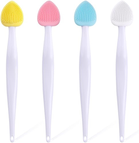 Mxxipp Lippenpeeling-Bürste, Silikon-Herz-Lippenpeeling-Bürsten, Schrubber, doppelseitiges Lippenreinigung-Peeling, Entfernen abgestorbener Haut, für Männer und Frauen, dunkle Lippen, Rosa, Weiß, Blau