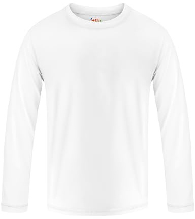Boys Rash Guard Swim Shirt SPF 50+ Kids Sun Shirts Long Sleeve Quick Dry Fit Fishing Watersport Shirts for Teen Youth White 12-14Y