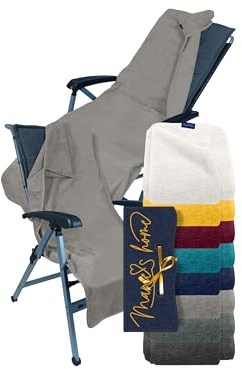 Marie´s Home frotté – skyddsöverdrag för trädgårdsstol och trädgårdsstol, trädgårdsstolsdynor 60 x 130 för campingstol, campingstol, fällstolar, bastustol, strandstolar, poolbågar, 60 x 130 cm, silver