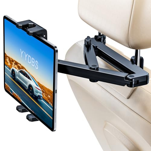 Tablet Holder for Car Headrest [3 in 1 Sturdy upgrade Extension Arm] Adjustable iPad Car Mount for BackSeat, Road Trip Essentials for Kids, Car Accessories for Women Interior for 4.7-12.9 Tablets