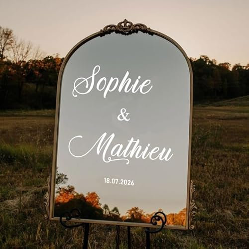 solenzo - Sticker de mariage avec prénom et date personnalisés pour panneau de bienvenue (Noir, L 56 X H 40 cm)
