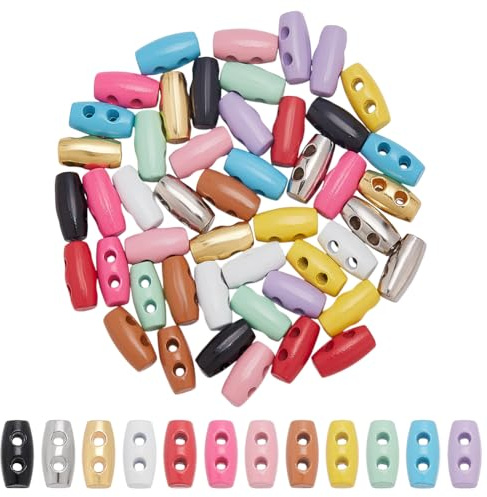 FINGERINSPIRE 48 Stück Knebelknöpfe 12 Farben Legierung 2 Löcher Horn 10mm